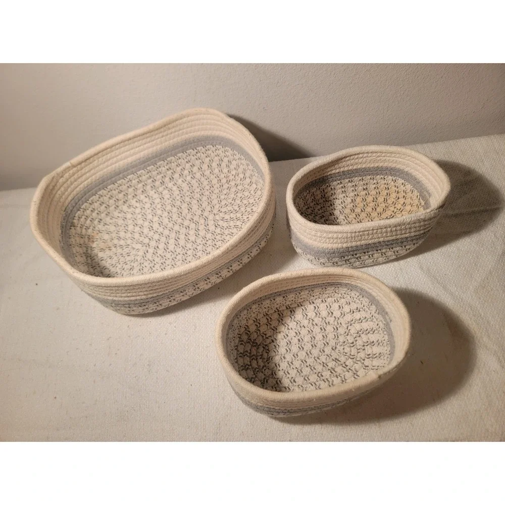 SET 3 Cotton Rope Baskets Woven‎ Basket Makeup Basket Bin Multipurpose Container